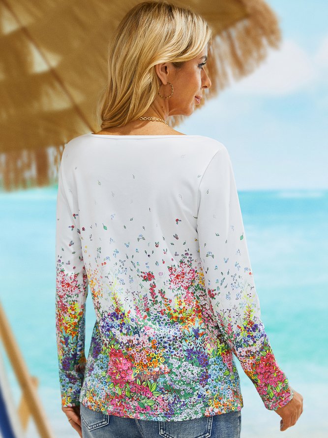 Blumenmuster Frühling Neu Heiß Stil Super nett Lässig Damen Oberteile