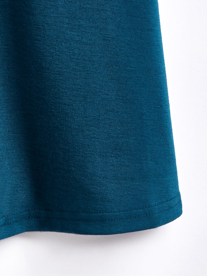 Unifarben Gekerbt Kurzarm Lässig Stricken Kleid