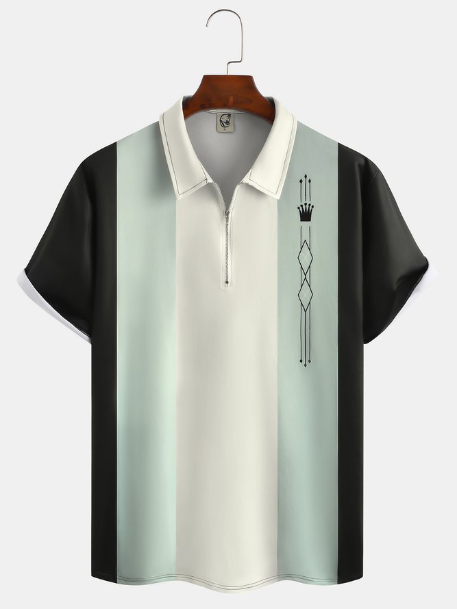Lässig Kunst Sammlung Gestreift Geometrisch Farbblock Revers Kurzarm Polo Print Oberteile