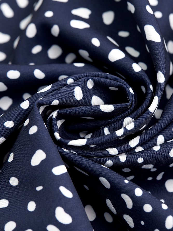 Lässig V-Ausschnitt Polka Dots Kurzarm Gewebe Kleid