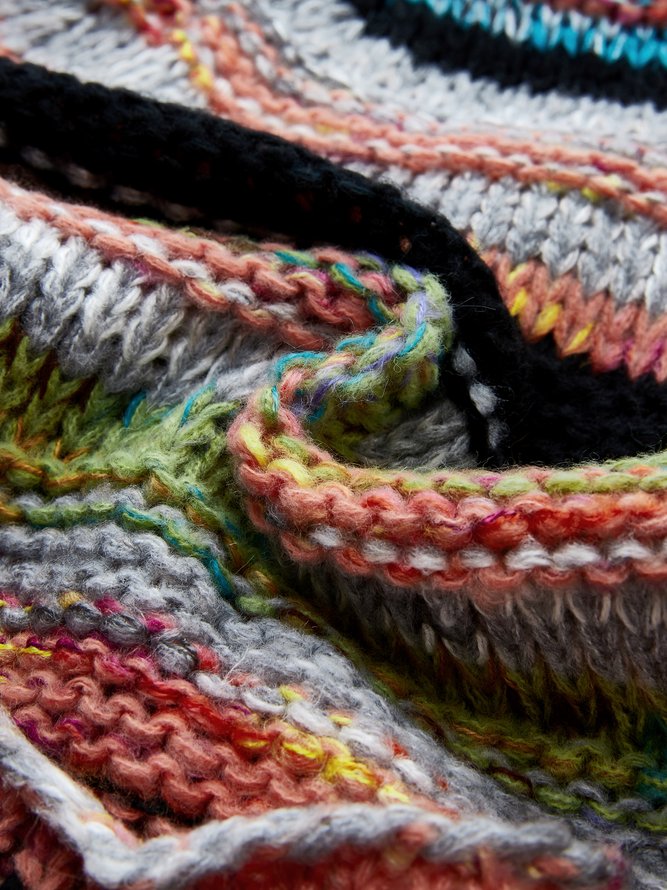 Cardigan Lässige Gestreifte Bunte Strickjacke mit Langarm Große Größen