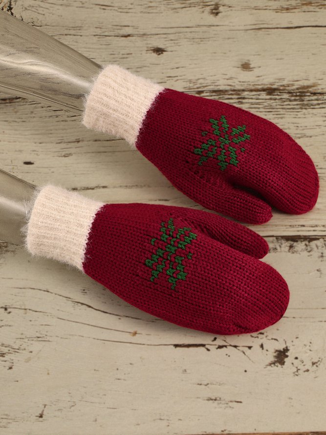 Weihnachten Botanisch Rot Gestrickt Handschuhe Urlaub Party Matching Handschuhe Strecken Handschuhe