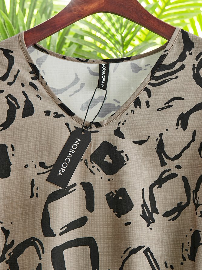 Geometrisch Langarm V-Ausschnitt Große Größen Lässig Blusen & Shirts