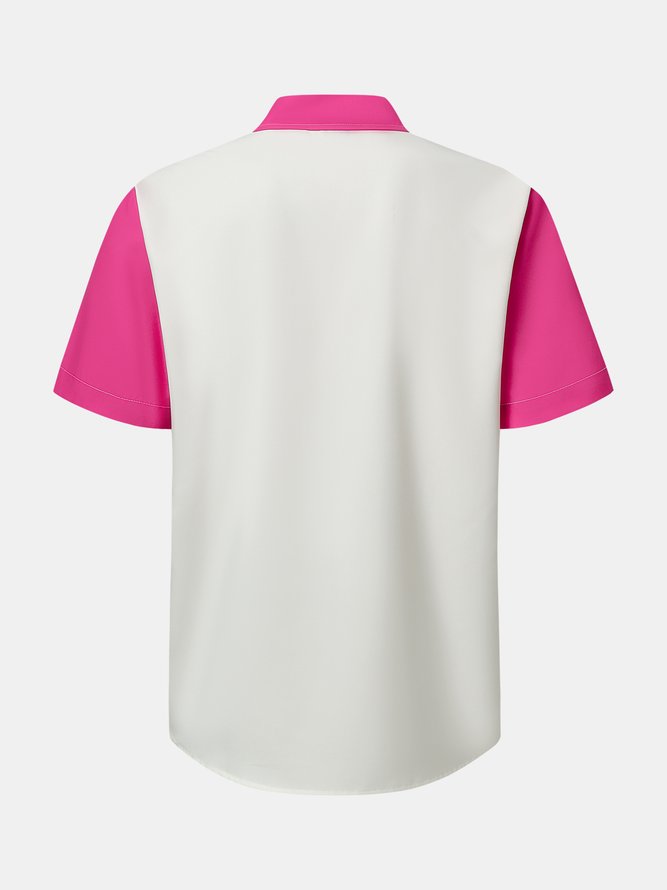 Flamingo Grafik Herren Lässig Kurzarm Hawaiische Bluse