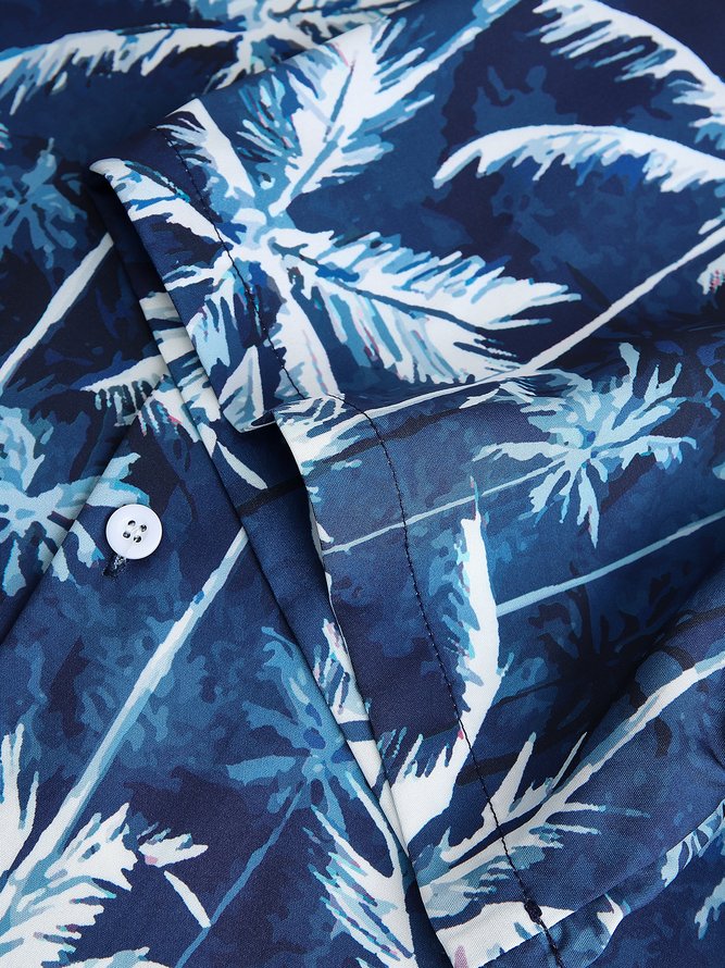 Herren Hawaiische Print Revers Weit Kurzarm Fashion Aloha Bluse