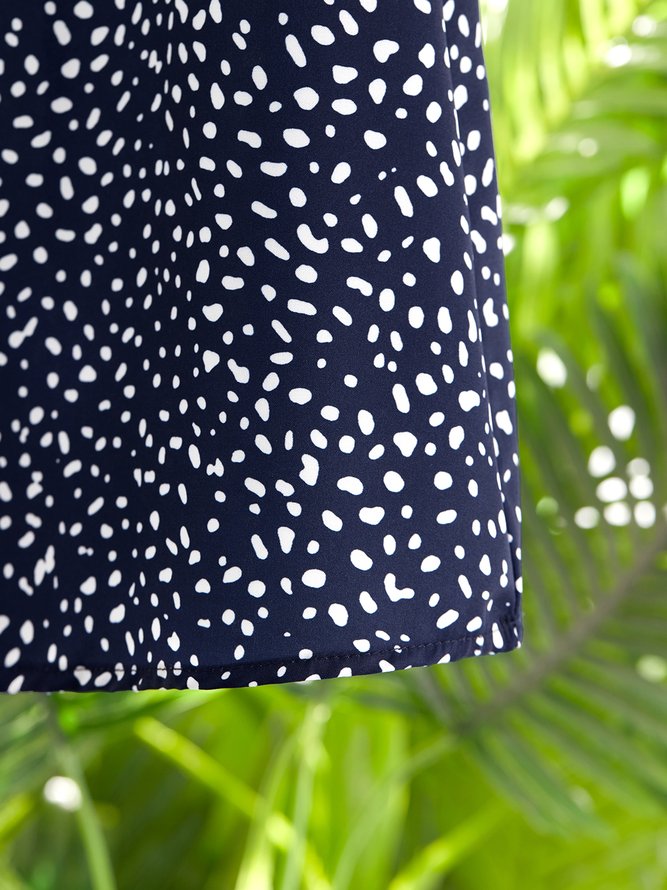 Lässig V-Ausschnitt Polka Dots Kurzarm Gewebe Kleid