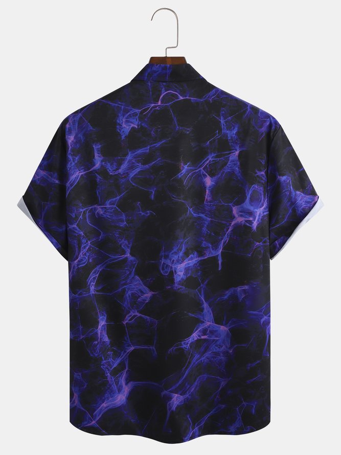Herren Flamme Print Fashion Hawaiische Revers Kurzarm Bluse