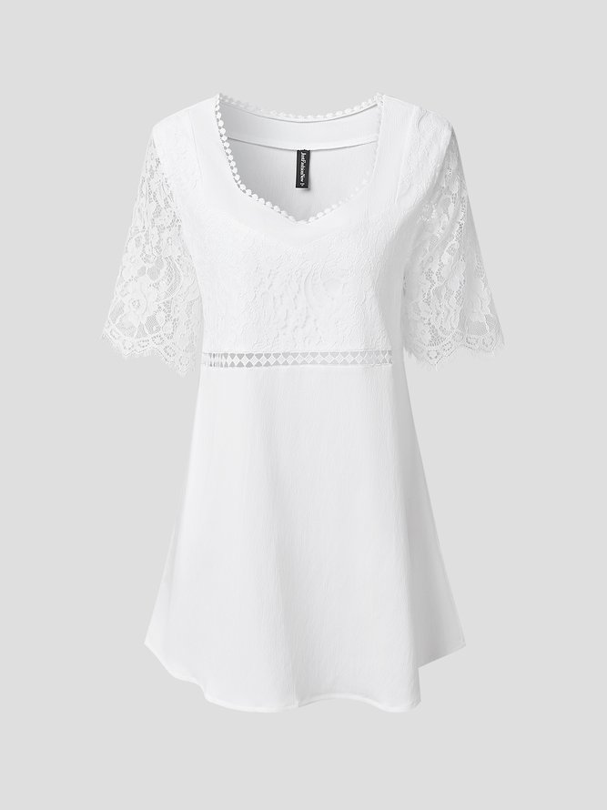 Schatzausschnitt Weiß Spitze Patchwork Bluse