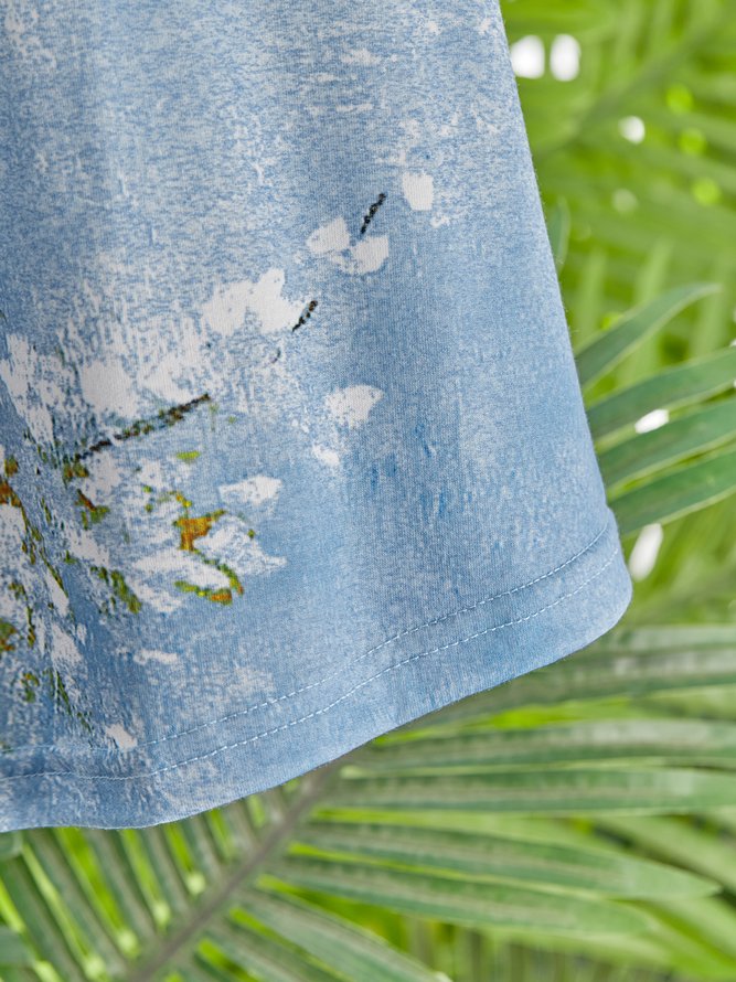 V-Ausschnitt Weit Blumenmuster T-Shirt