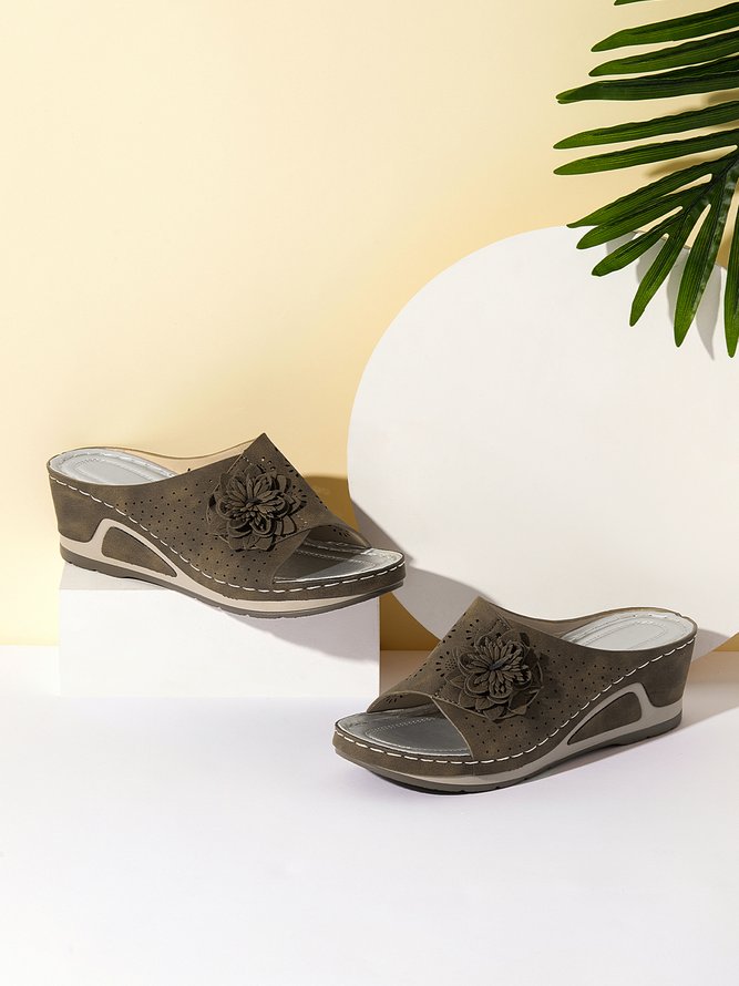 3D Geblümt Cut-Out Oberer, höher Retro Bohemien Keil Pantoletten