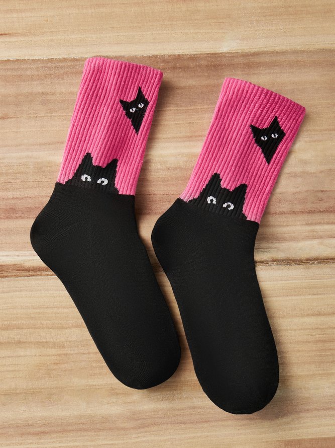 Schwarz Katze Kopf Farbe Matching Lässig Socken
