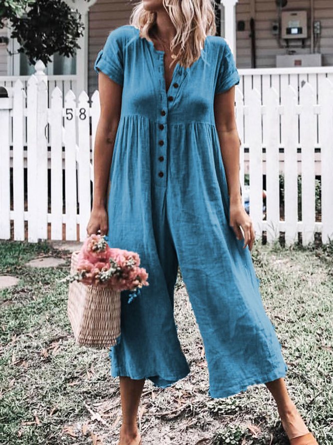 Damen Sommer Lässiger Einfarbiger Jumpsuit mit Kurzarm