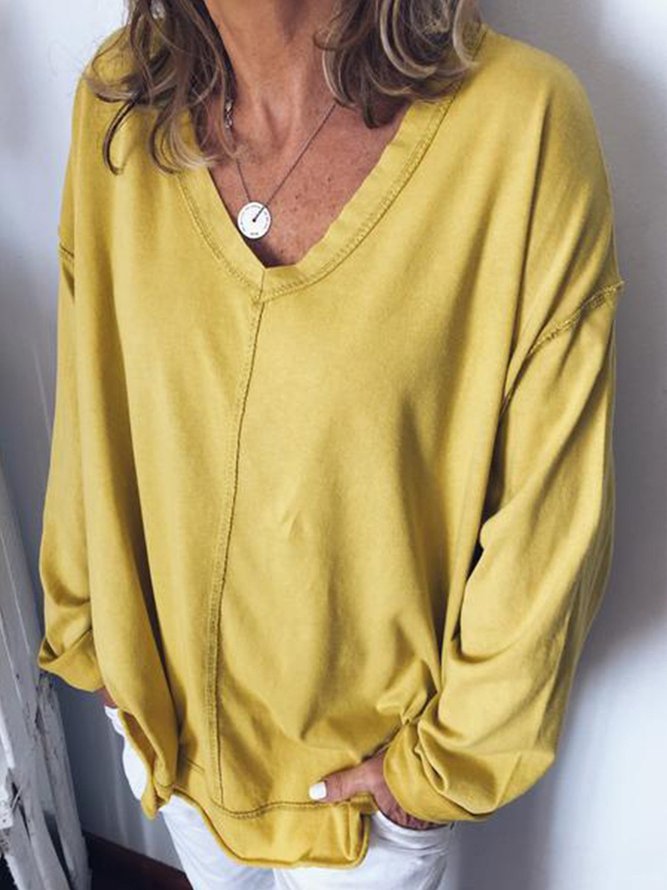 Damen V-Ausschnitt T-Bluse Oberteile Tunika