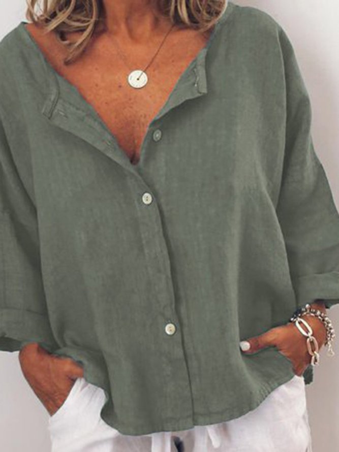 Modetalente Lässig Unifarben Bluse Langarm V-Ausschnitt Bluse