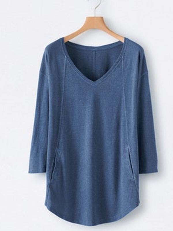 V-Ausschnitt Langarm Bluse & Blusen&Shirts