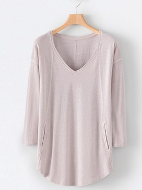 V-Ausschnitt Langarm Bluse & Blusen&Shirts