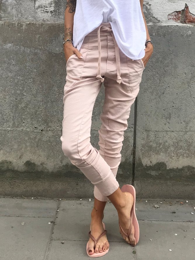 Pink Unifarben Urlaub Taschen Baumwolle Hosen