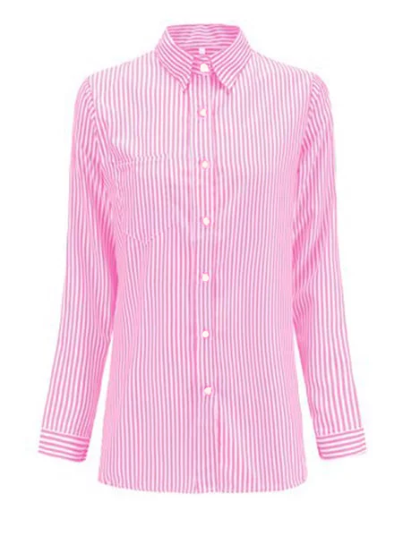 Hemdkragen geknöpftes Langarm gestreiftes Hemd Shirts