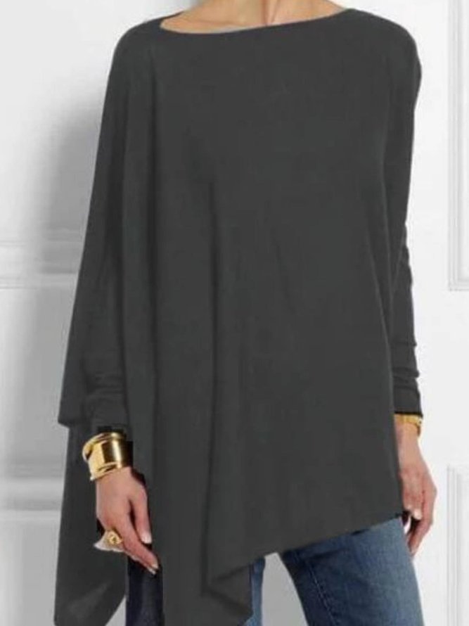 Damen Lässig Pullover Langarm Rundhals Asymmetrisch Blusen&Shirts