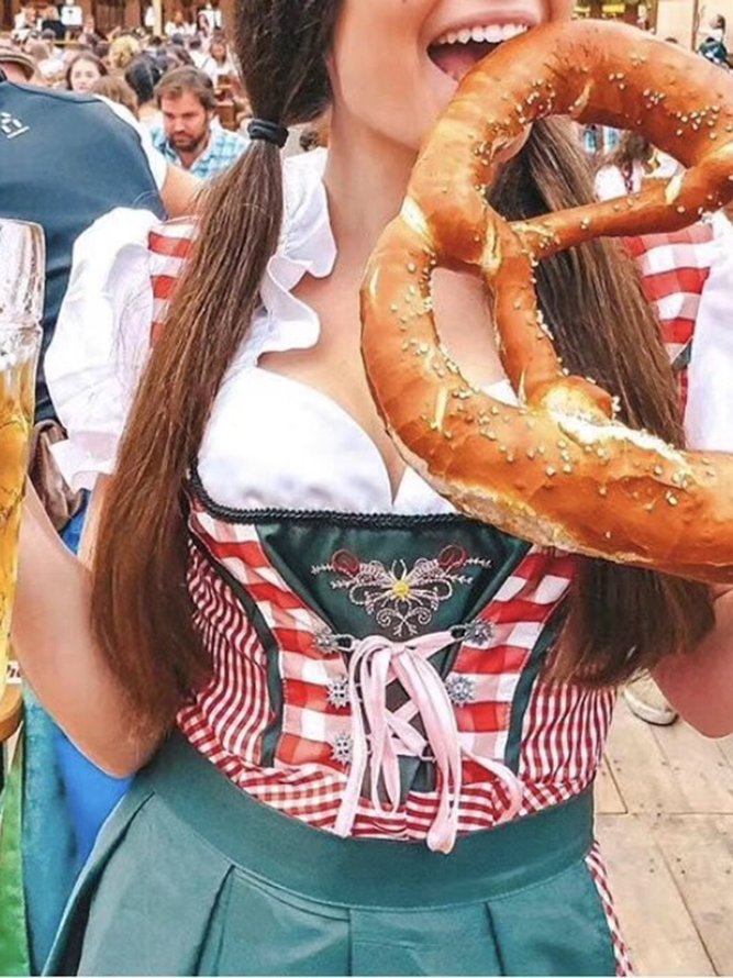 Damen Weberei Kleid A-Linien Party Retro Paneeliert Weberei Kleid