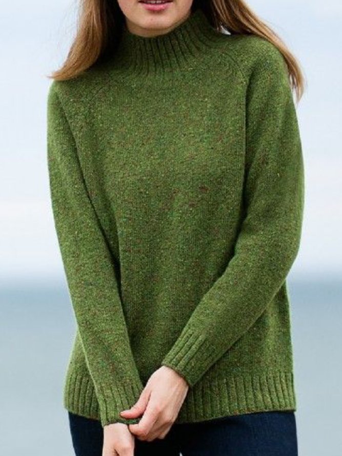Damen Lässig Herbst Unifarben Mittler Mikroelastizität Täglich Langarm Rollkragen Baumwollmischung Pullover