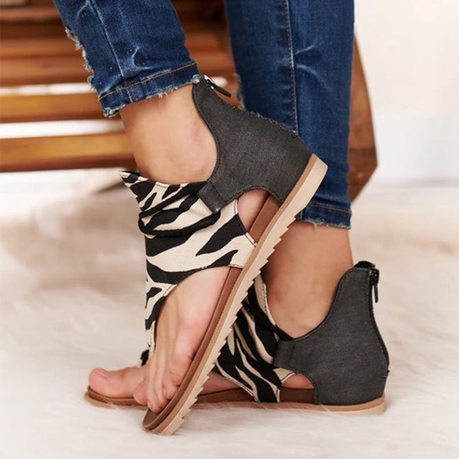 Damen Retro Sandale mit Zebra Print