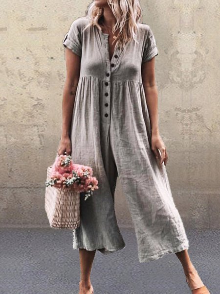 Damen Sommer Lässiger Einfarbiger Jumpsuit mit Kurzarm