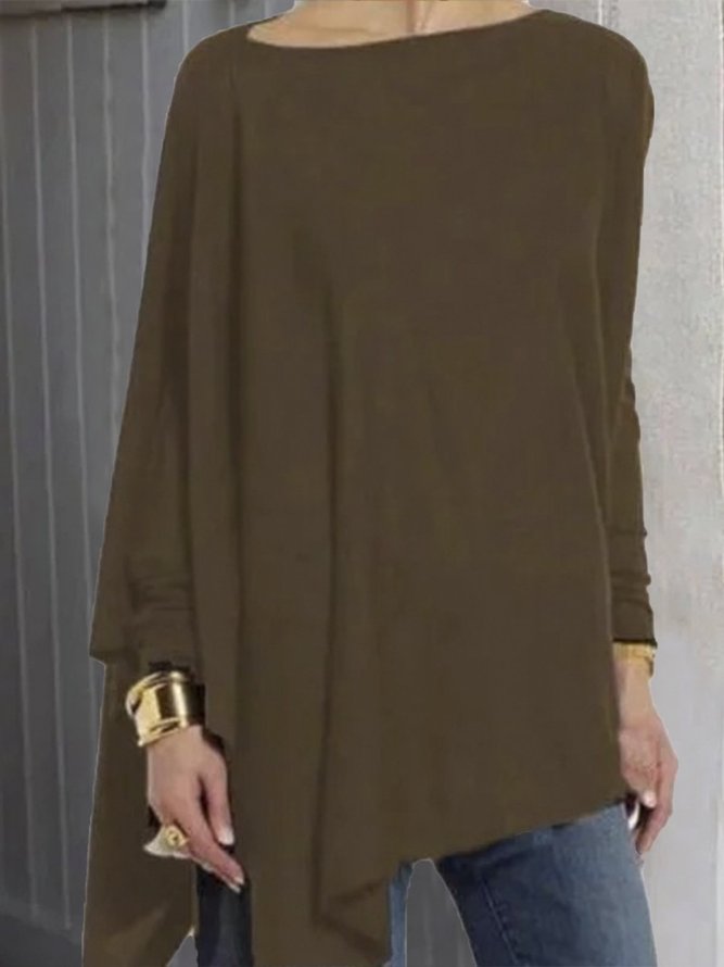 Damen Lässig Pullover Langarm Rundhals Asymmetrisch Blusen&Shirts