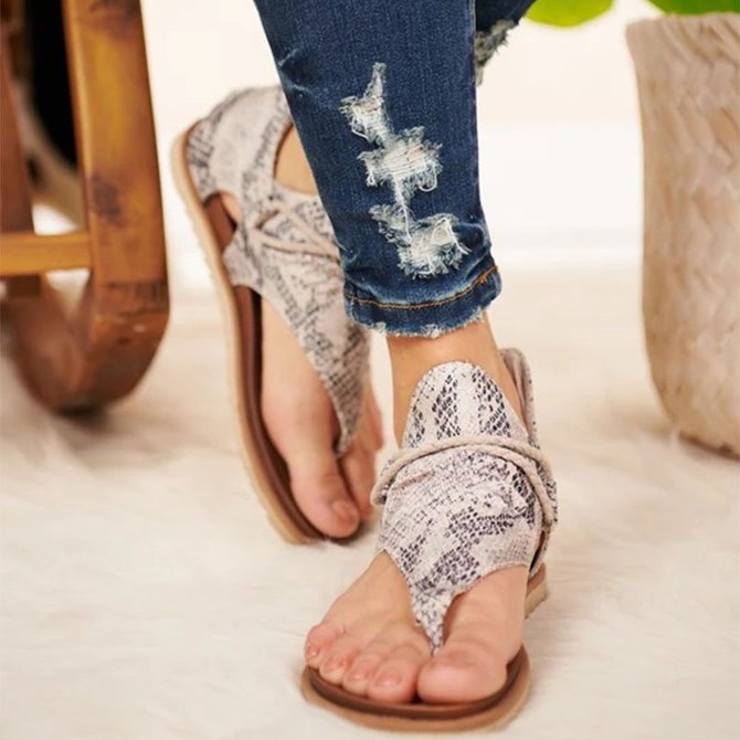 Damen Retro Sandale mit Zebra Print