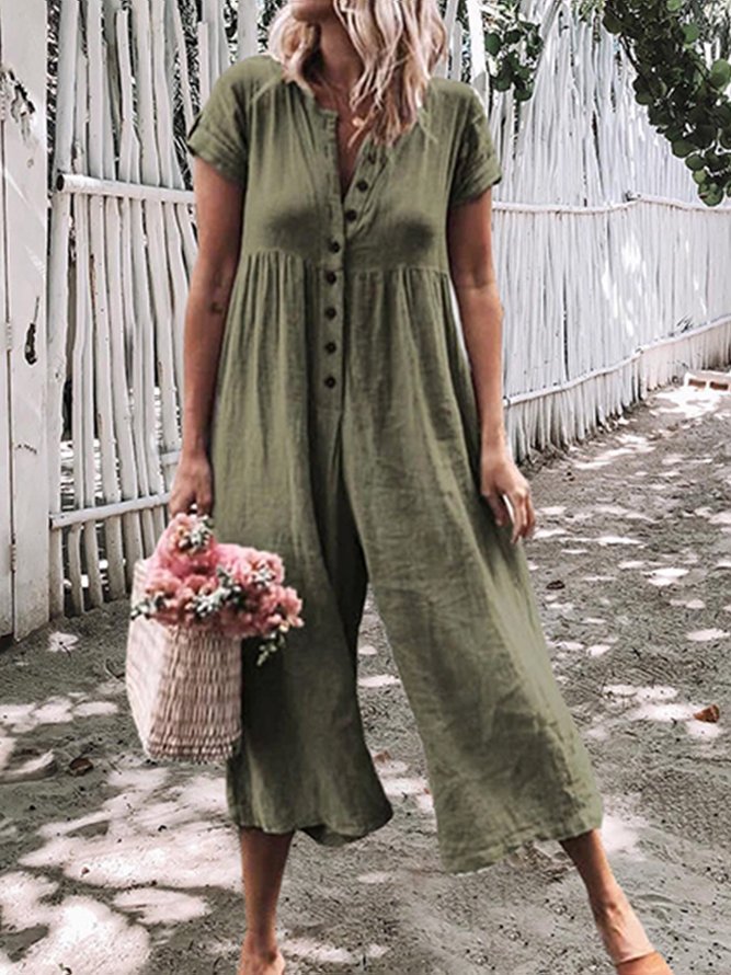 Damen Sommer Lässiger Einfarbiger Jumpsuit mit Kurzarm