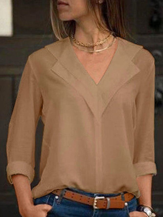 Modetalente Große Größen Unifarben V-Ausschnitt-Bluse mit Langarm