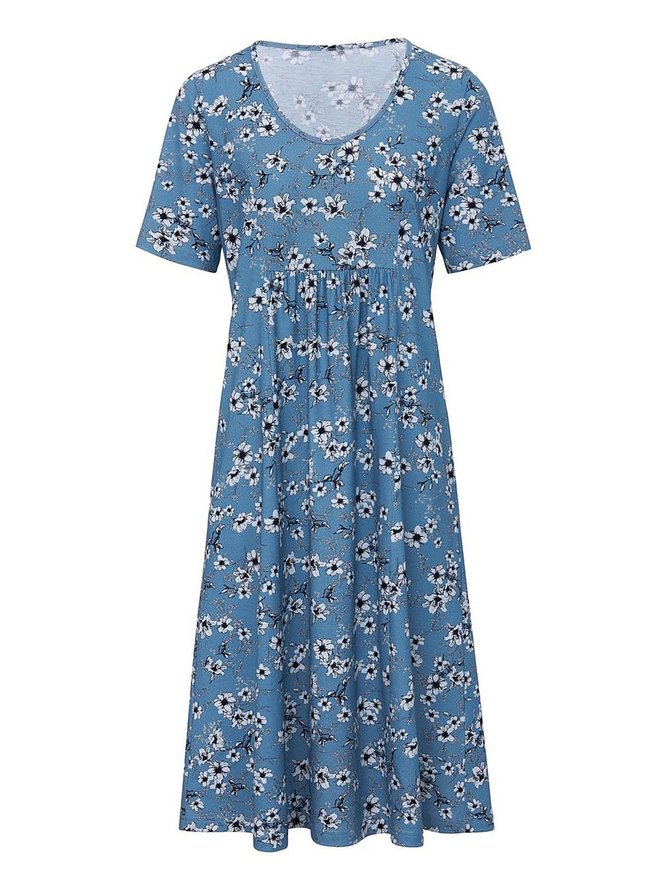 Damen Kleider Kleider Blau Lässig Print Kurzarm Kleider