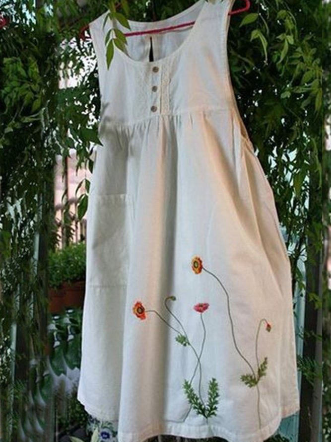 Geblümtes Ärmelloses Kleid mit Rundhals