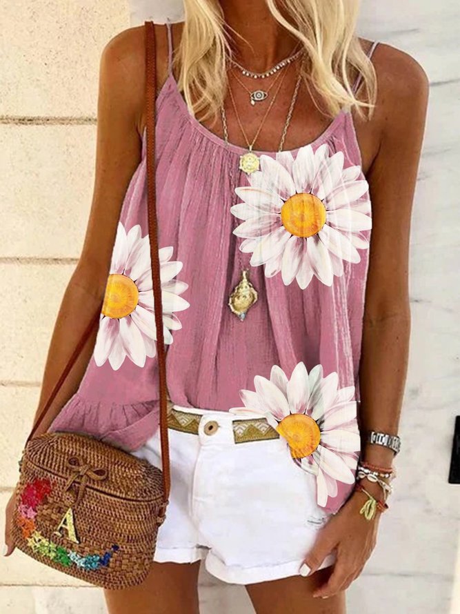 Lässig Große Größen Ärmellos Blumenmuster Tanktop Blusen&Shirts