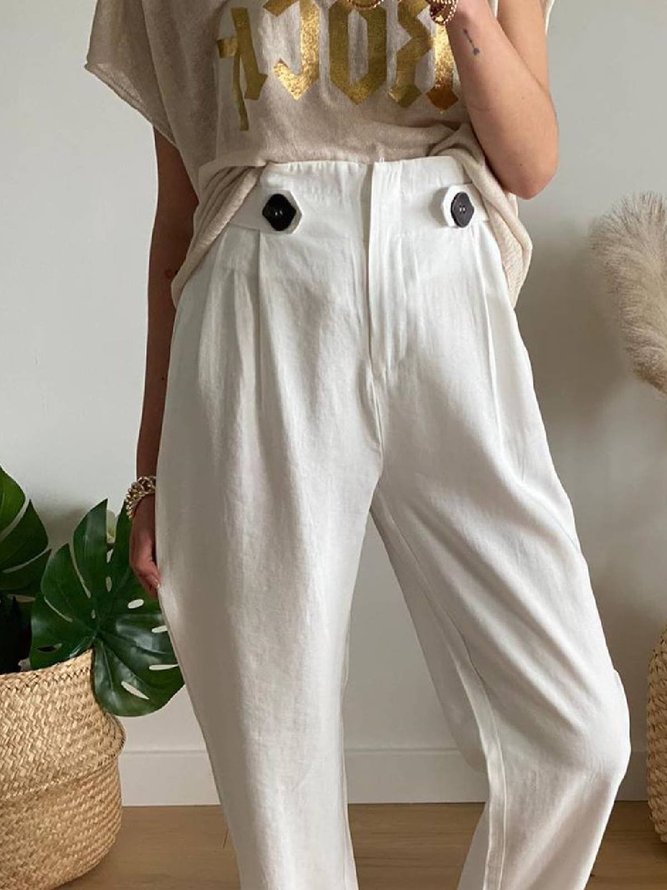 Beige Lässig Unifarben Baumwollgemisch Hosen | modetalente