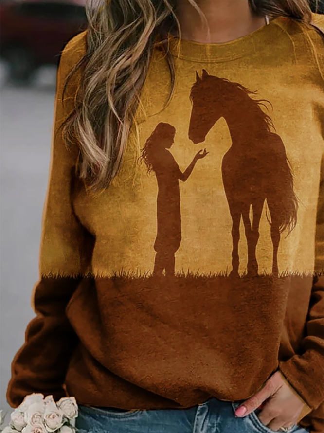 Mädchen Pferd Print Sweatshirts mit Rundhals