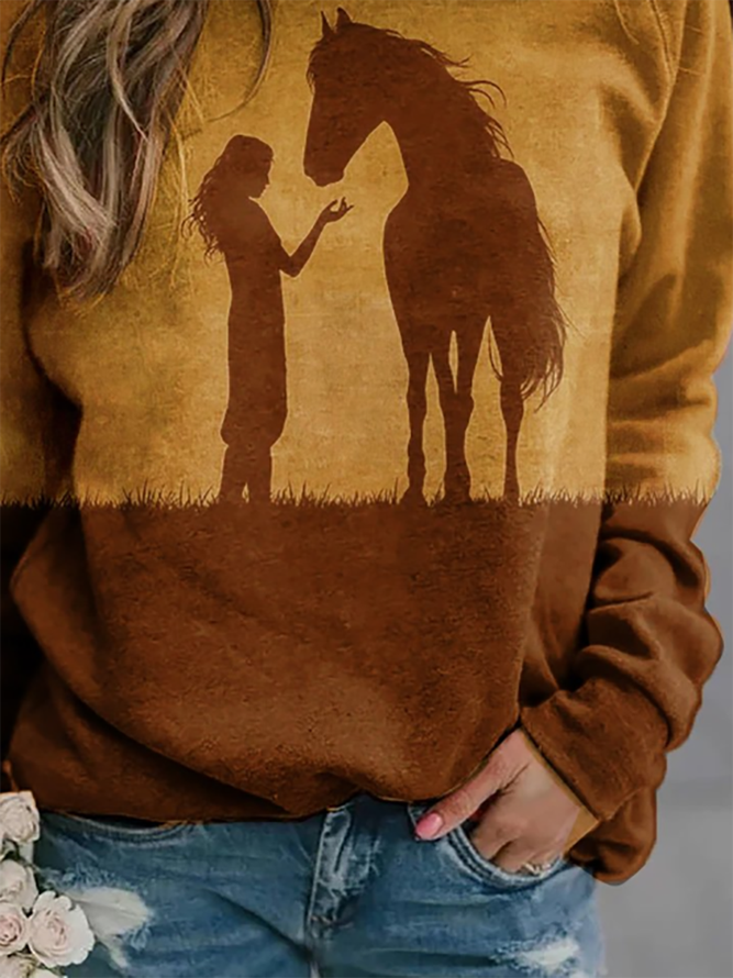 Mädchen Pferd Print Sweatshirts mit Rundhals