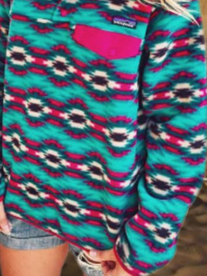 Langarm Schalkragen Sweatshirts mit Geometrischem Print