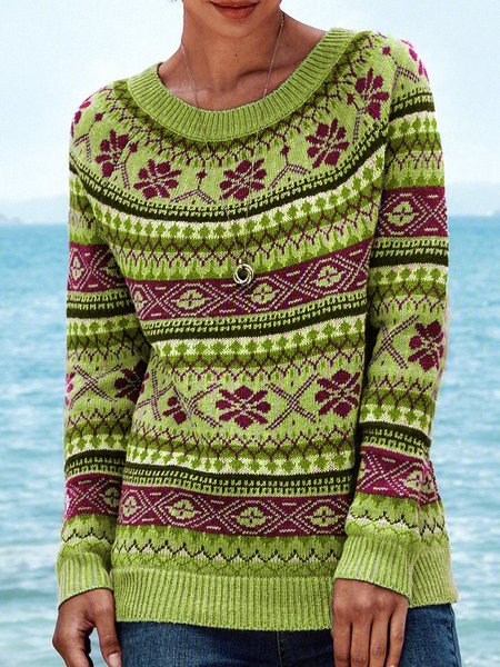Modetalente Große Größen Gestrickt Baumwolle Böhmisch Ethnisch Pullover