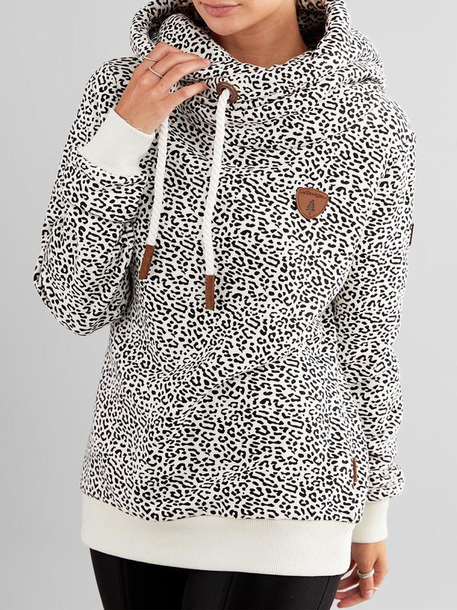 Weiß Kapuze Langarm Polka Dots Sweatshirts