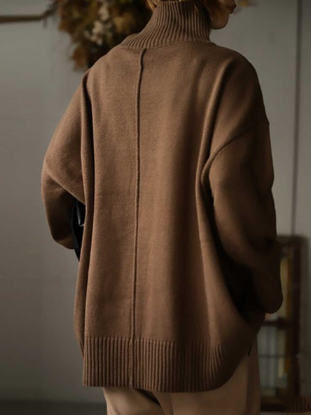 Unifarben Langarm Rollkragen Wollgemisch Pullover