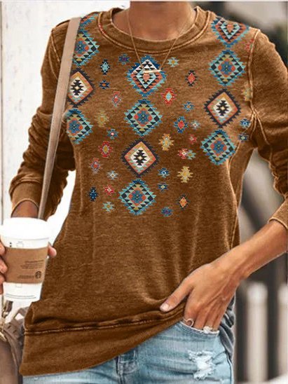 Lässig Ethnisch Baumwolle-Gemisch Normal Sweatshirts