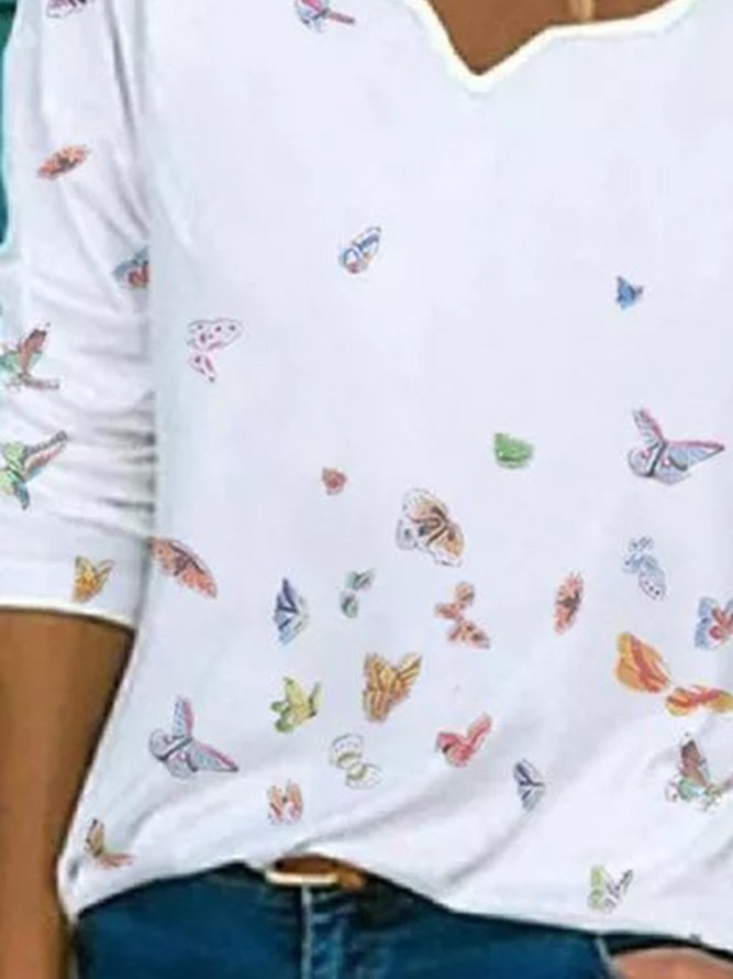 Weiß Lässig Blumenmuster Langarm Shirts & Blusen&Shirts