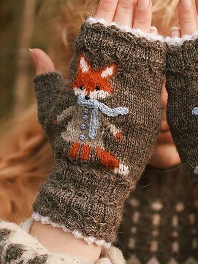 Fox Muster Damen Strickhandschuhe