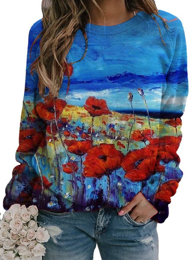 Damen Print Normal Langarm Sweatshirts