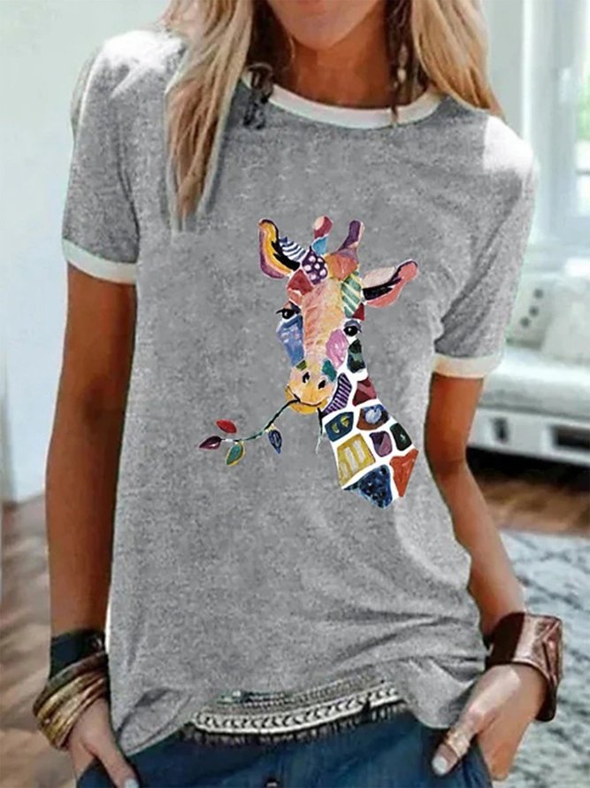 Damen T-Shirt Grafik Drucke Rundhals Blusen&Shirts Basic Bluse