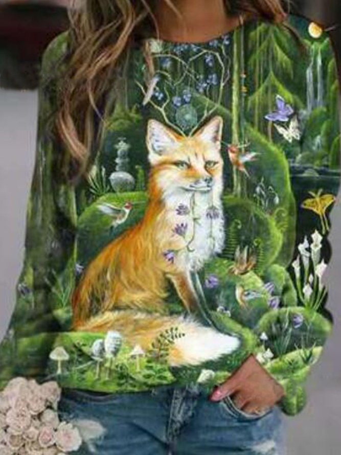 Retro Tier Print Sweatshirts mit Rundhals