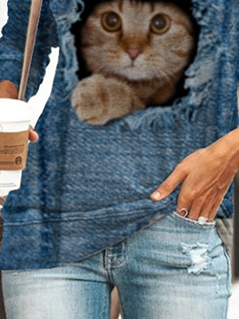Lässig Langarm Katze Sweatshirts