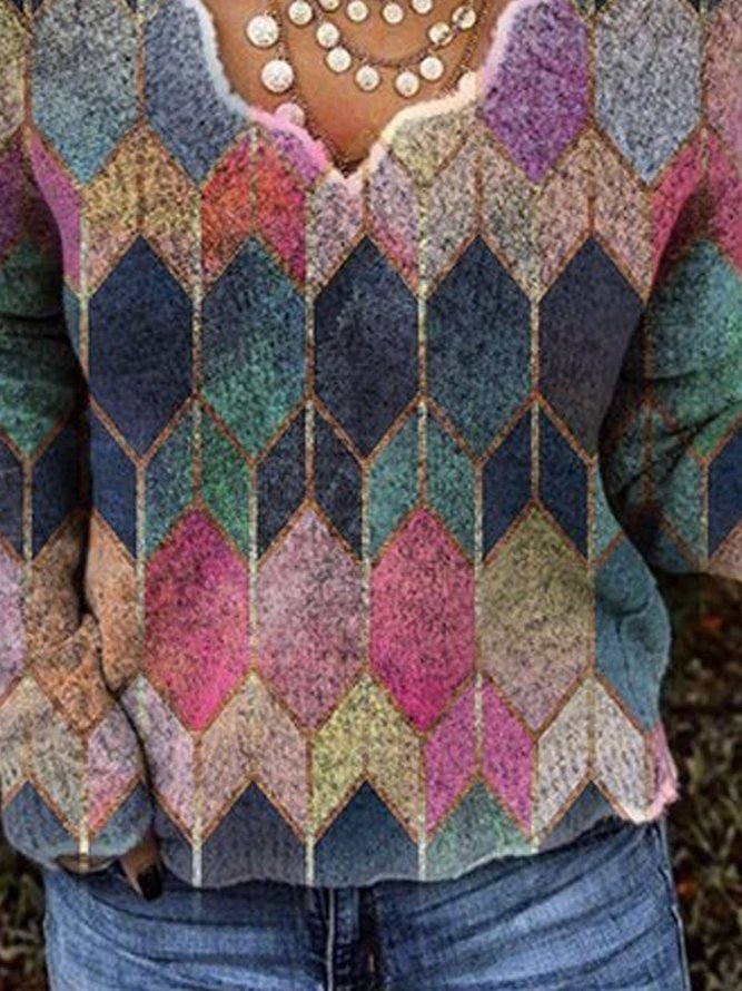 Print Einfacher & Basic Pullover mit Langarm