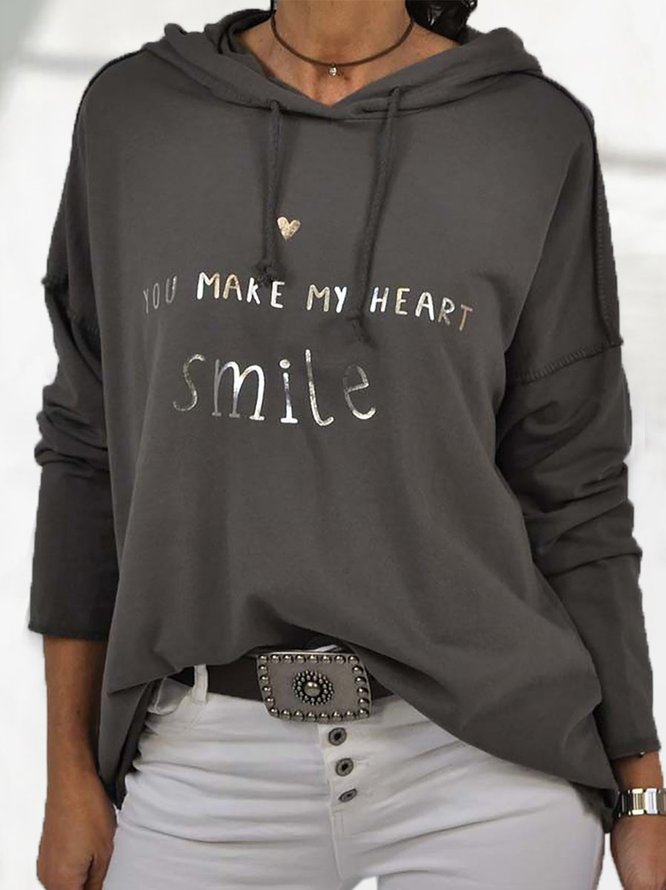 Baumwolle-Gemisch Basic Langarm Kapuze Sweatshirts